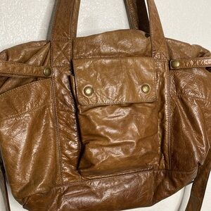 Not Rational Large Diaper/Day Brown Leather Bag with Adjustable Straps